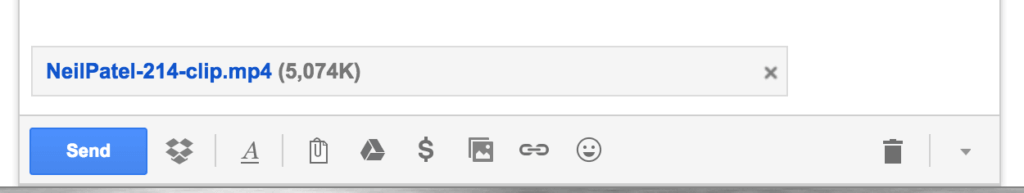 Shows the bottom of a Gmail email, with the MP4 added as an attachment