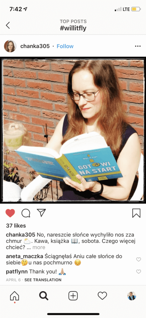 An Instagram post of a Polish female reader of Will It Fly?