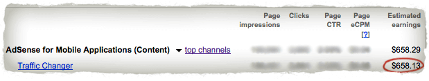 Screenshot showing earnings for Traffic Changer of $658.13.
