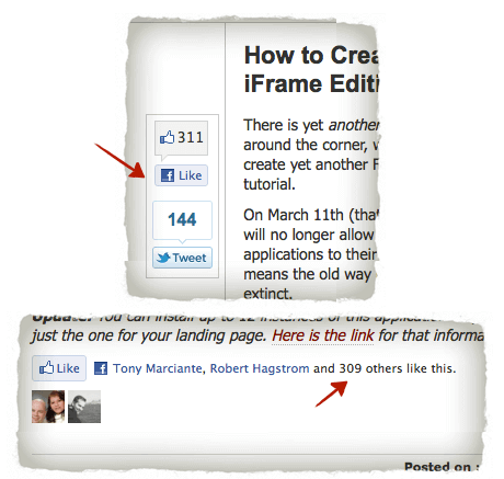 Facebook Like Buttons Facebook Like buttons show the count of how many other people have liked the item