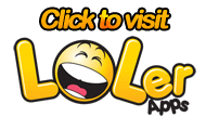 LOLer apps logo in yellow bubble text with a laughing emoji face for the letter O