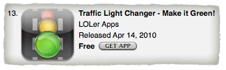 Listing for "Traffic Light Changer — Make it Green!" showing that it is ranked 13 in the Free section.
