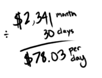 $2,341 per month divided by 30 days equals $78.03 per day