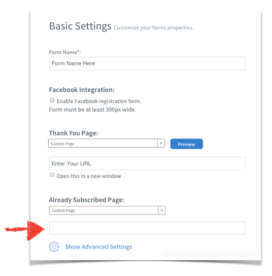 Aweber basic settings has an Already Subscribed Page option at the bottom