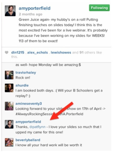 Comments from one of Amy Porterfield's Instagram posts, where she is replying in the comments