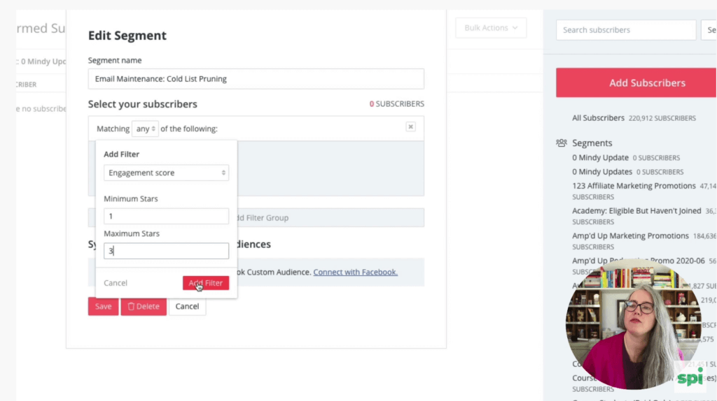 Edit segment email maintenance cold list pruning convertkit reengagement sequence. Choose engagement score 1–3.