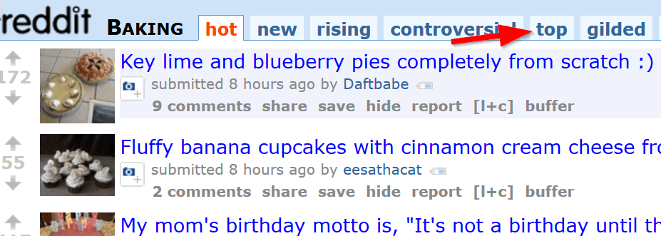 In the tabs across the top panel on Reddit, click on the tab named "Top"