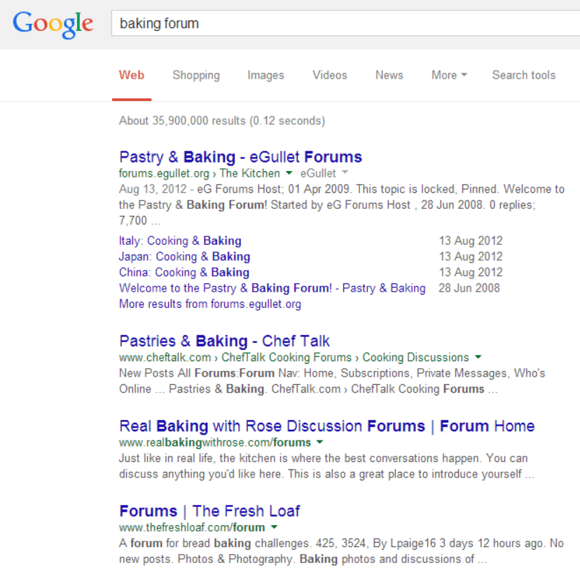 Google search results for "baking forum"
