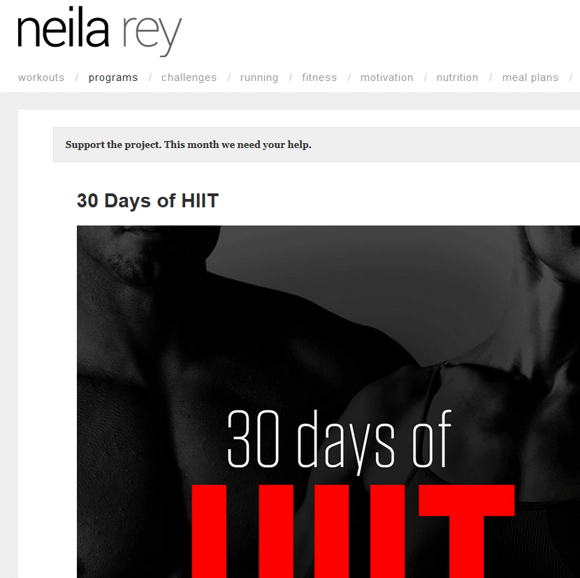 A blog post from Neila Rey called "30 Days of HIIT"