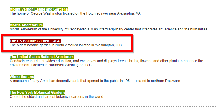 Broken Link Checker shows link to The US Botanic Garden is broken
