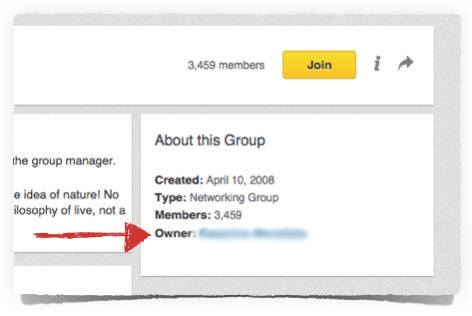 Screenshot of box called "About this Group." At the bottom is the name of the owner