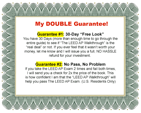 Guarantee 1 is 30 days to request a refund; guarantee 2 is double your money back if you fail twice