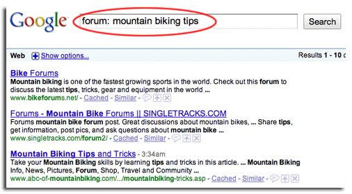 Google search results for forum:mountain biking tips