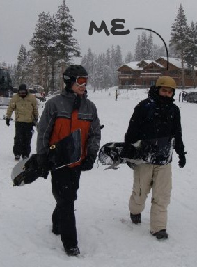 Pat snowboarding with friends