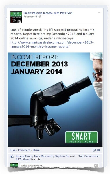 Simpler Text on Image for Facebook: Picture of a person looking into a microscope, with a blue background. Text reads: "Income Reports: December 2013, January 2014."