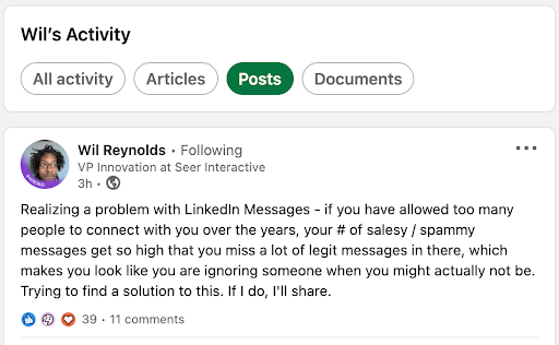 screenshot of LinkedIn post by person referenced in the previous screenshot