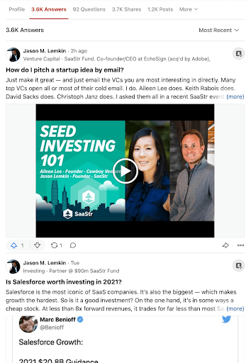 screenshot of example Quora answer by Jason M. Lenkin