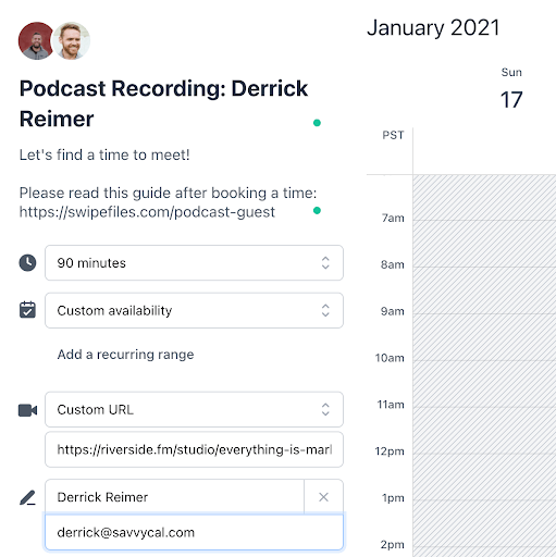screenshot of SavvyCal scheduling page
