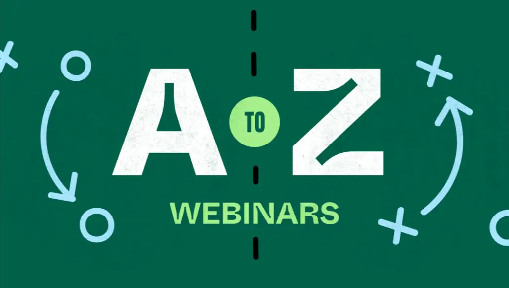 A to Z Webinars with game play chart showing moving Xs and Ox