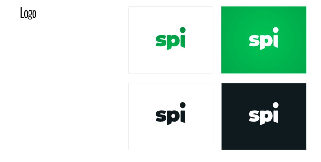 SPI Branding Guide showing four acceptable variations on the SPI logo