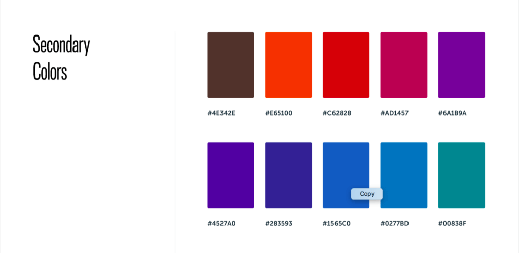 SPI style guide showing ten secondary colors and their hex codes