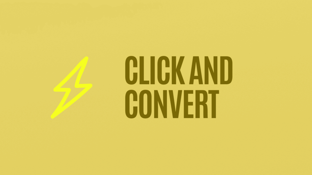 Click and Convert logo with a lightning bolt