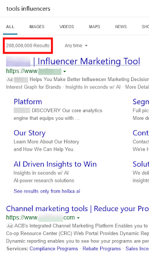 "Tools influencers" Google search results.
