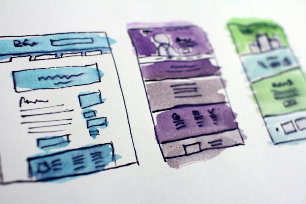 Hand drawn website wireframes.