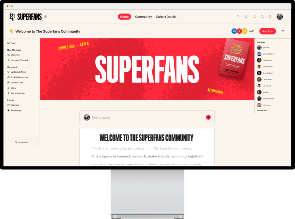 SPI Community on a desktop computer. The banner says "Superfans"